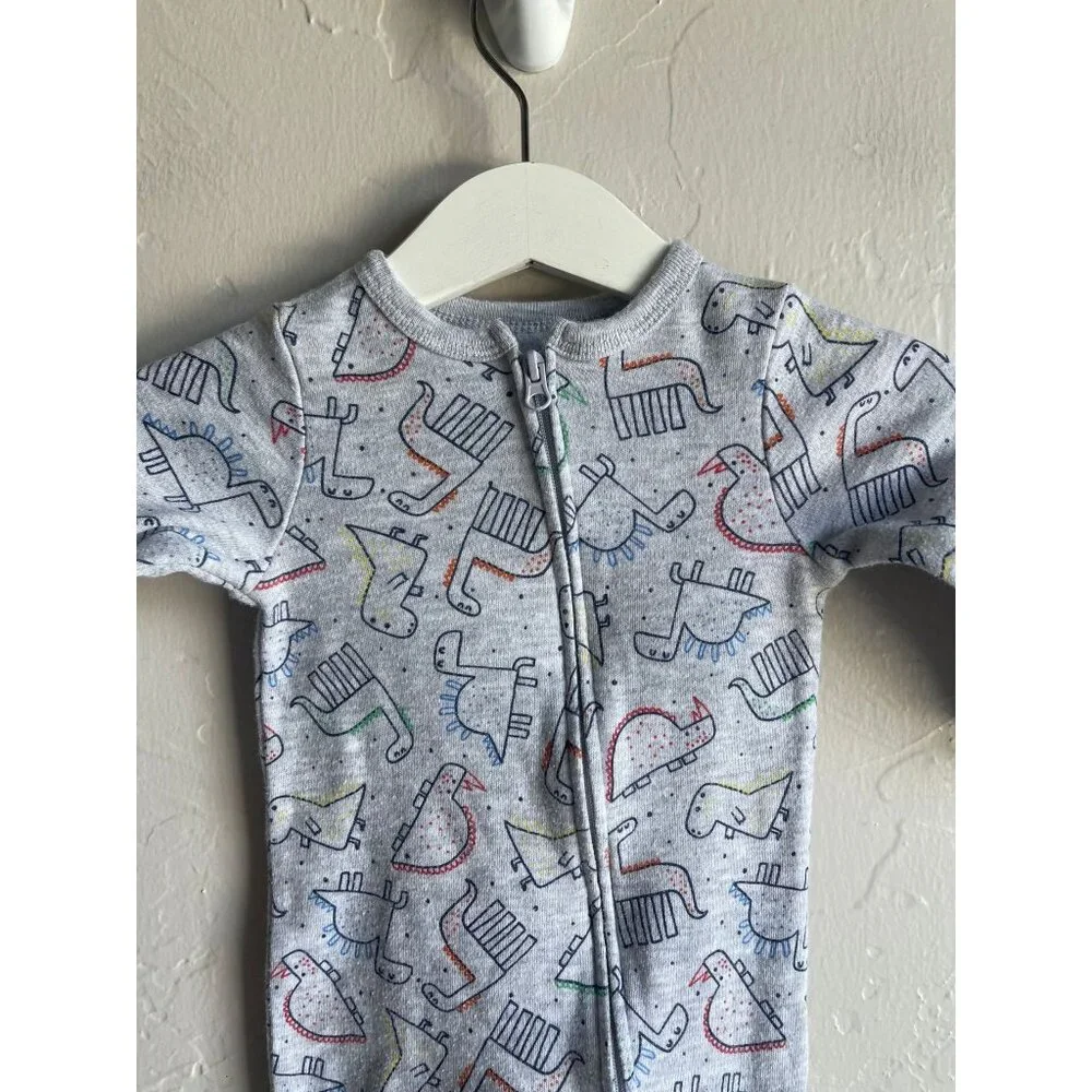 Emporio Baby 3-6M Gray Dinosaur Full Zip Footie Pajamas Comfort Cozy Sleeper